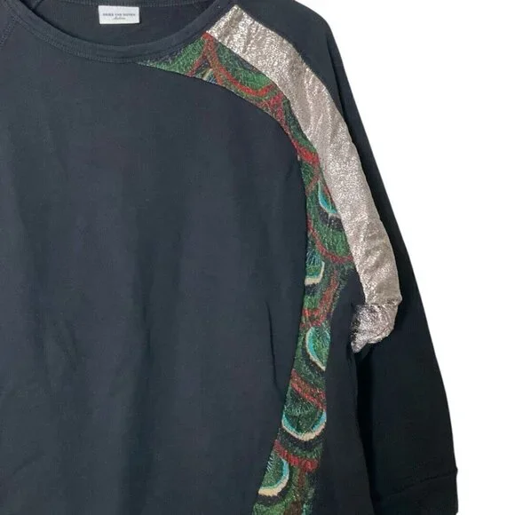 Dries Van Noten Black Peacock Sweatshirt Pullover M 1376